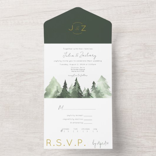 Bomen Natuur Classic/Modern Combo Wedding Invite All In One Uitnodiging (Binnen)