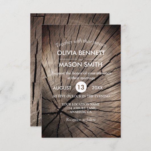 Bomen & Natuur Textured Wedding Invitation Kaart (Voorkant / Achterkant)