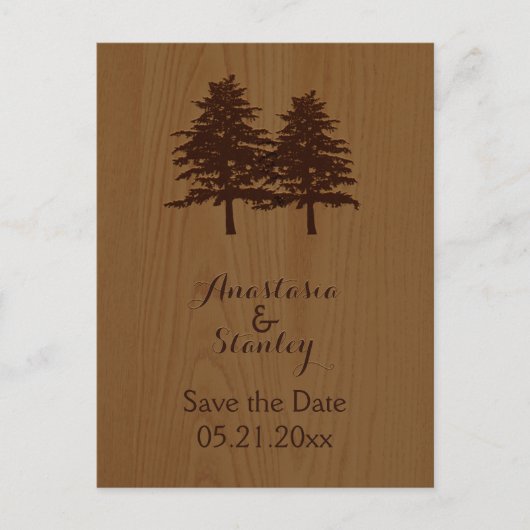 Bomen op de bruiloft met hout aankondigingskaart (Voorkant)