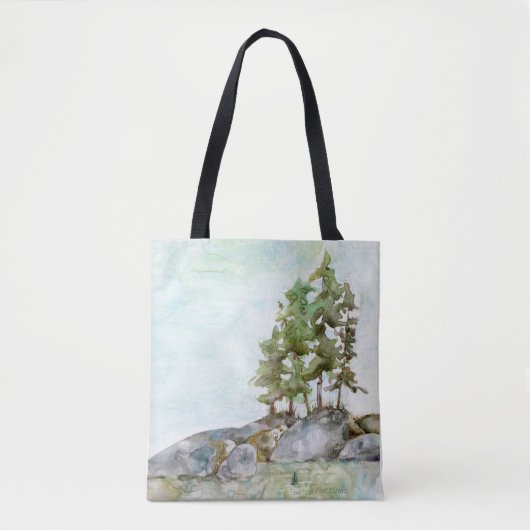 Bomen op de Waterverf van Rocks in het Canoe-land Tote Bag (Voorkant)