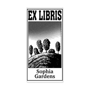 Bomen op een heuvel Ex libris Rubber Stamp Rubberstempel