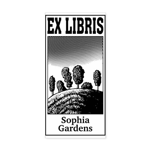 Bomen op een heuvel Ex libris Rubber Stamp Rubberstempel (Afrduk)