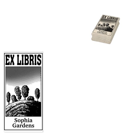 Bomen op een heuvel Ex libris Rubber Stamp Rubberstempel (Gestempeld)
