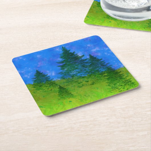 Bomen op een heuvel kartonnen onderzetters (Schuin)
