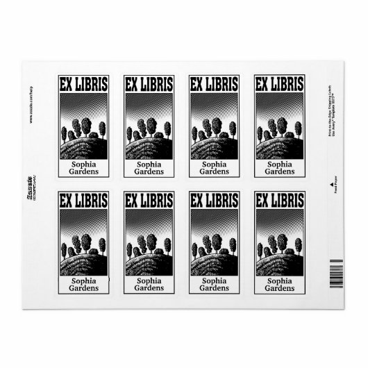 Bomen op een heuveltje Ex libris Etiket (Full Sheet)