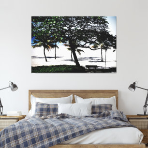 Bomen op het strand, Santos, Brazilië Canvas Afdruk
