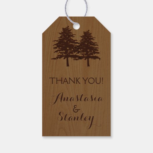 Bomen op houtbos bruiloft Hartelijk dank Cadeaulabel (Achterkant)