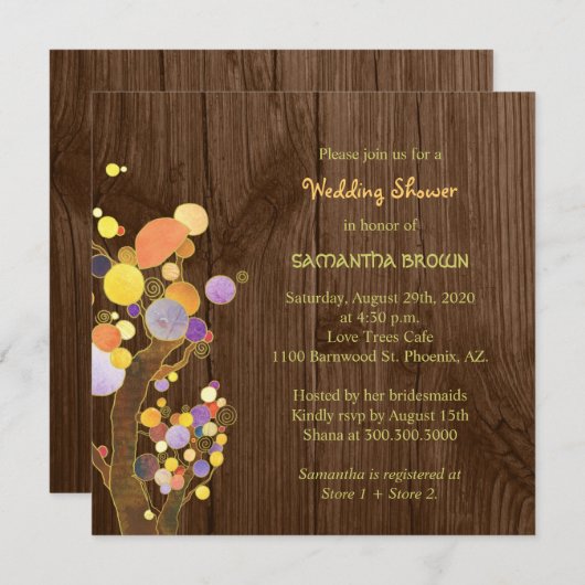 Bomen op Rustic Wood Grain Wedding Shower Kaart (Voorkant / Achterkant)
