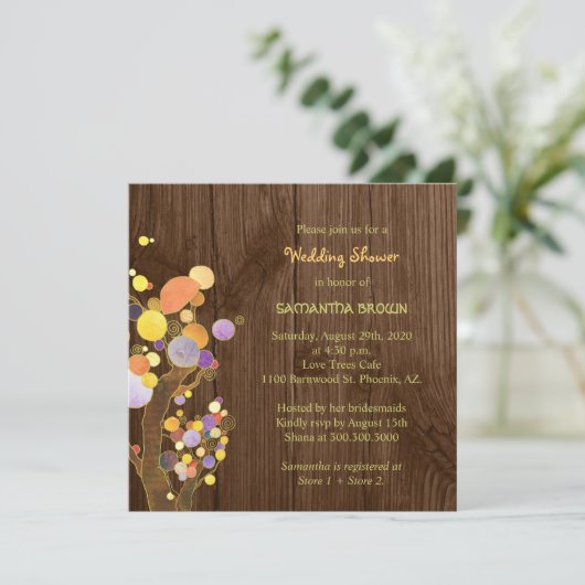 Bomen op Rustic Wood Grain Wedding Shower Kaart (Staand voorkant)