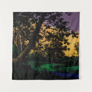 Bomen op zonsondergang wandkleed