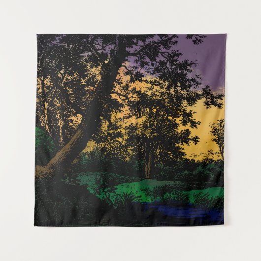 Bomen op zonsondergang wandkleed (Voorkant)