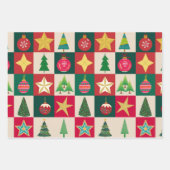 Bomen Ornamenten en Sterren Pleinen Inpakpapier Vel (Voorkant 2)