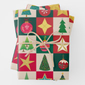 Bomen Ornamenten en Sterren Pleinen Inpakpapier Vel (In situ)