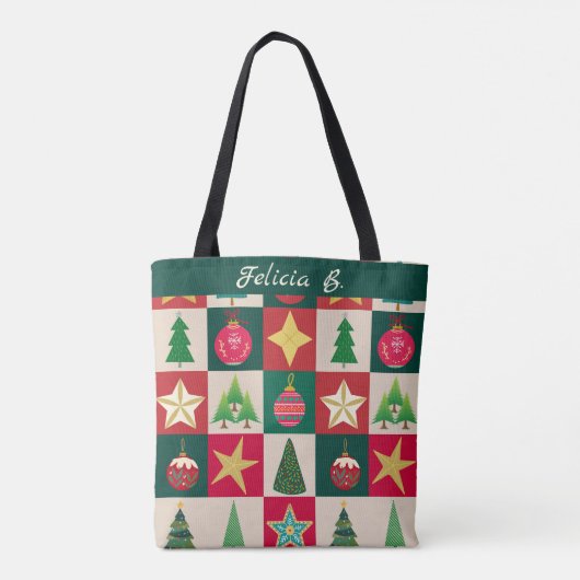 Bomen Ornamenten en Sterren Pleinen Tote Bag (Achterkant)
