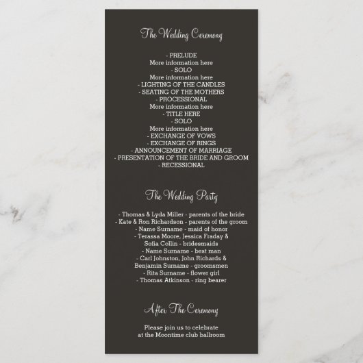 Bomen Pad String Lights Trouwprogramma's Programmakaart (Achterkant)