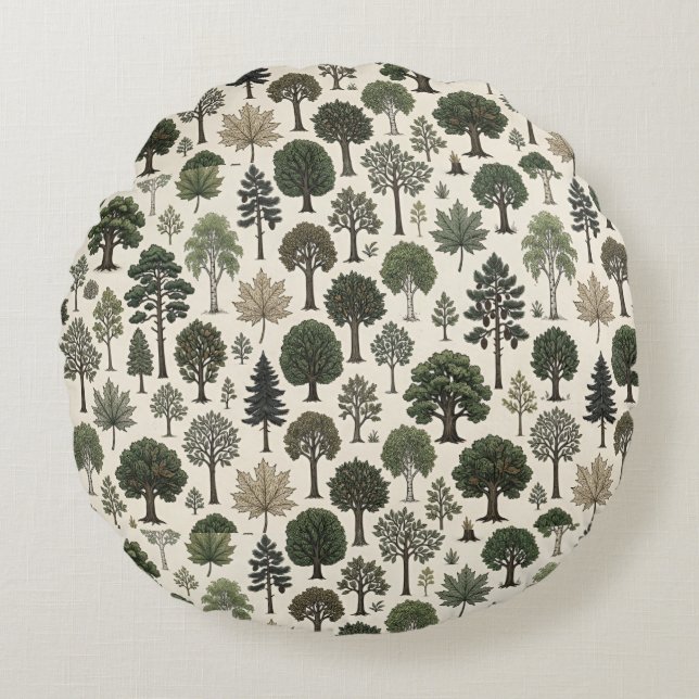 Bomen Patroon Rond Kussen (Voorkant)