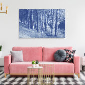 Bomen per rivier - Cyanotype-effect Canvas Afdruk (Insitu (Woonkamer))