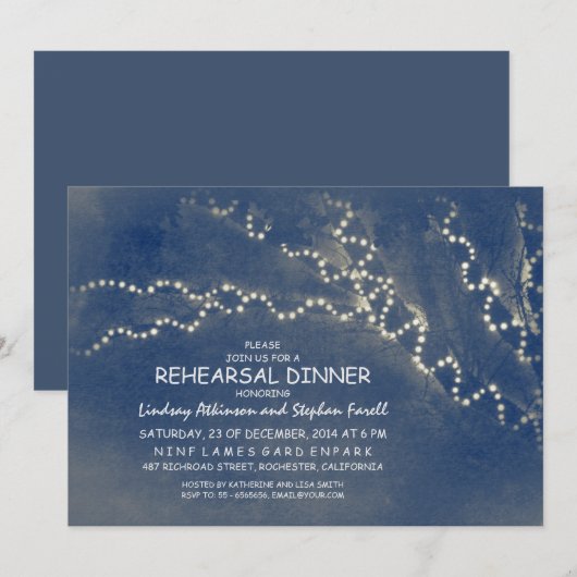 Bomen & reeks lichten rustieke repetitie diner kaart (Voorkant / Achterkant)