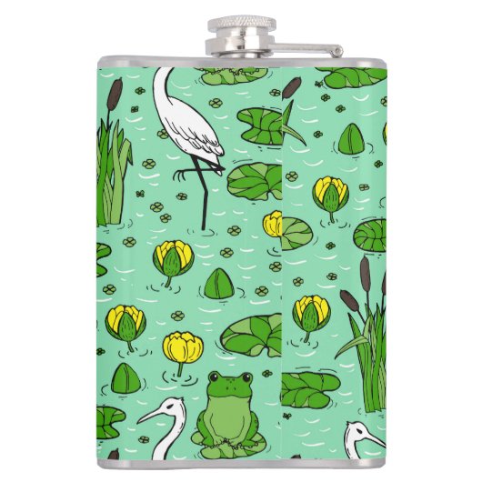 Bomen, reigers, lelies:  zwerm. heupfles (Achterkant)