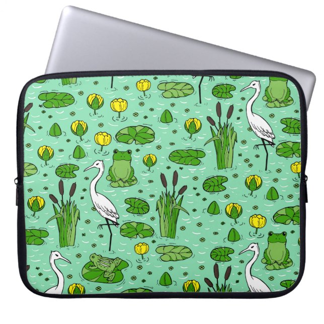 Bomen, reigers, lelies:  zwerm. laptop sleeve (Voorkant)
