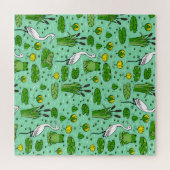 Bomen, reigers, lelies:  zwerm. legpuzzel (Horizontaal)