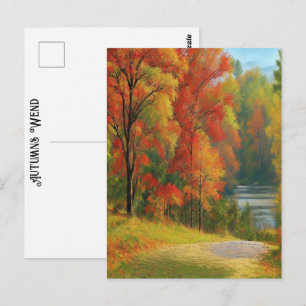Bomen Rivier Kleurrijke Herfsten Wend Tijdloze Kun Briefkaart