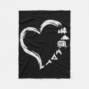Bomen Rv Van Kampvuur Tent Hart Schattig Liefde Ca Fleece Deken