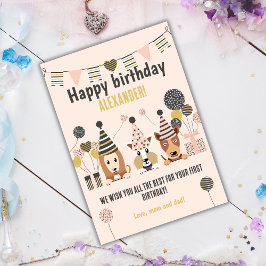 Bomen schattige honden met petten ballonnen op zat