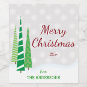 Bomen & Sneeuwvlokken Vrolijk kerstfeest Wijn Etiket (Enkel label)