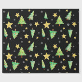 Bomen Sterren Snowflakes op zwart cadeau Cadeaupapier (Vlak)