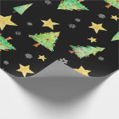 Bomen Sterren Snowflakes op zwart cadeau Cadeaupapier (Hoek)