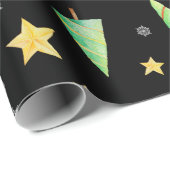 Bomen Sterren Snowflakes op zwart cadeau Cadeaupapier (Rol Hoek)