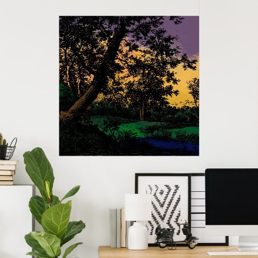 Bomen van Pond op Sunset Poster (Thuiskantoor)