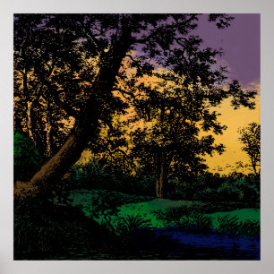 Bomen van Pond op Sunset Poster