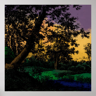 Bomen van Pond op Sunset Poster