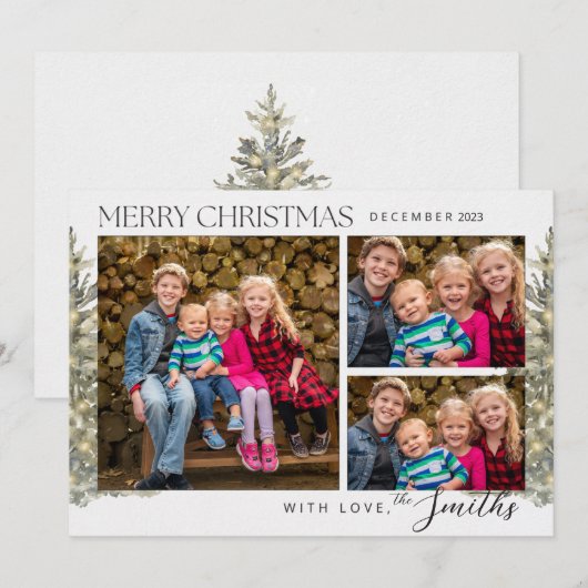 Bomen Vrolijk Kerstfeest Drie Fotokaart Kaart (Voorkant / Achterkant)