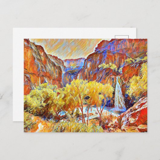 Bomen Waterval Abstract oliesschilderij Briefkaart (Voorkant / Achterkant)
