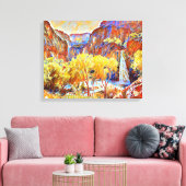 Bomen Waterval Abstract oliesschilderij Canvas Afdruk (Insitu (Woonkamer))