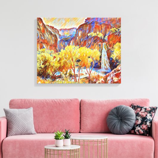 Bomen Waterval Abstract oliesschilderij Canvas Afdruk (Insitu (Woonkamer))