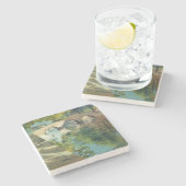 Bomen weerspiegeld op wateren van een kanaal stenen onderzetter (Zijkant)