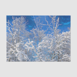 Bomen Winter Sneeuw Overdekt Blauwe Hemel Geschild Tissuepapier