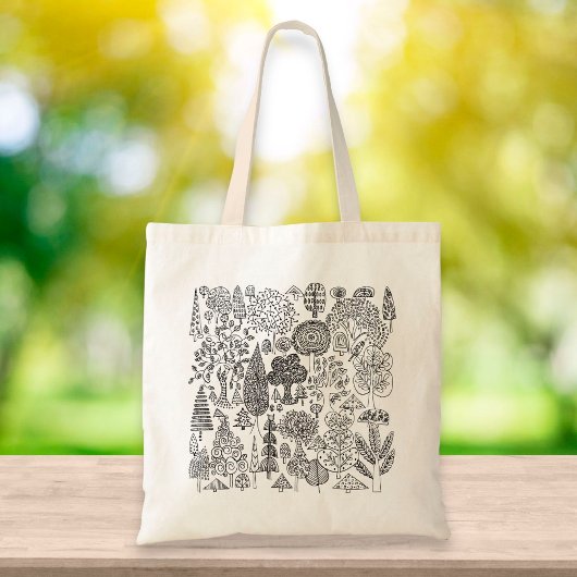 Bomen Zwart en Wit Handgetekende Hedendaagse Kunst Tote Bag