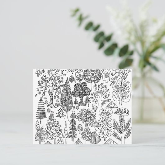 Bomen Zwart en Wit Handgetekende Illustratie Kunst Briefkaart (Staand voorkant)