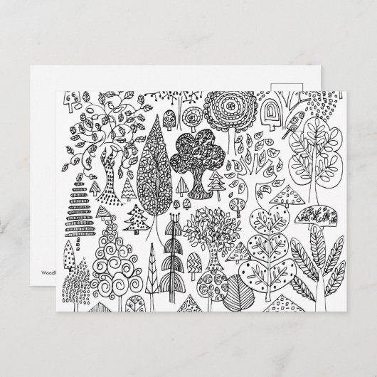 Bomen Zwart en Wit Handgetekende Illustratie Kunst Briefkaart (Voorkant / Achterkant)
