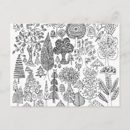 Bomen Zwart en Wit Handgetekende Illustratie Kunst Briefkaart