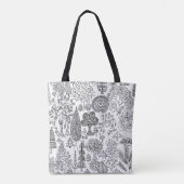 Bomen Zwart en Wit Handgetekende Moderne Kunst Tote Bag (Achterkant)
