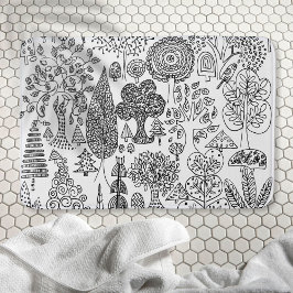 Bomen zwart en wit met de hand getekende moderne k badmat