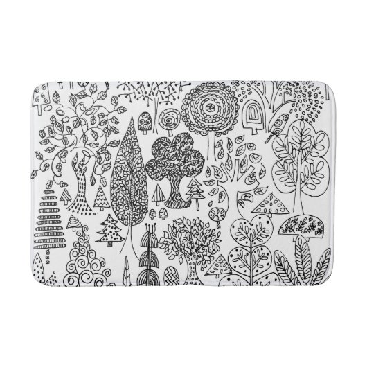 Bomen zwart en wit met de hand getekende moderne k badmat (Voorkant)