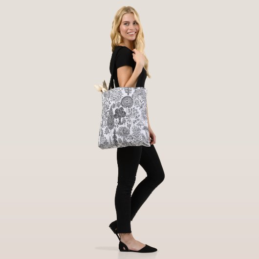 Bomen zwart en wit met de hand getekende moderne k tote bag (Op model)