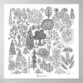 Bomen Zwart en Wit Teken Kunst Afdruk Poster